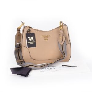 PRADA 1BC052 Vitello Phenix Cammeo Luxus Designer Hobo Tasche OP: 3100 €