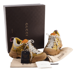 GUCCI Flashtrek Sneakers Gold Luxus Designer Damenschuhe 9807H Gr. 39 OP: 860 €