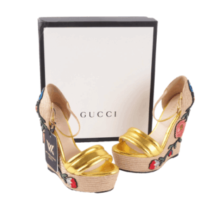 GUCCI Ophelia Espadrilles Gold 454303 Platform Wedges Sandalen Gr.38,5 NP: 890 €