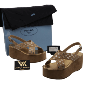 PRADA Milano 1XZ474 Camoscio Cammeo Luxus design Platform Sandals NEU! OP: 650 €