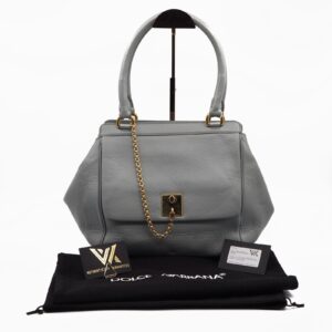 DOLCE&GABBANA Sicily Luxus Designer Kalbsleder Gray / Gold Handtasche NP: 1600 €