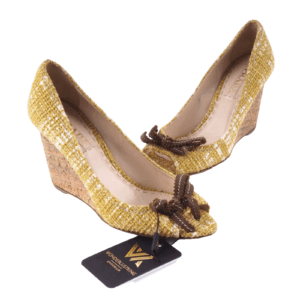 PRADA Tweed Chatreuse Pumps Luxus Designer Kork Wedges Pumps EU 38 OP: 750 €