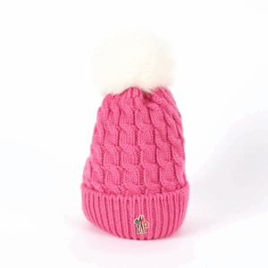 MONCLER Mütze aus Wolle mit Bommel Luxus Designer Merino / Fuchs NEU  OP: 340 €