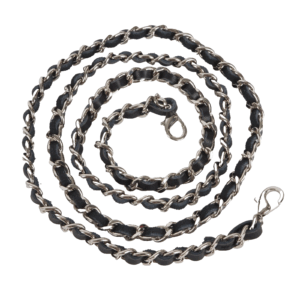 Schulterkette 110 cm Crossbody Echtleder - Schwarz / Silber für Pochetten