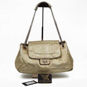 CHANEL Akkordeon Drill Perfo Gold Luxus Leder Designer Schultertasche OP: 4200 €