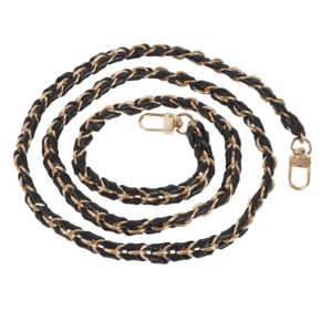 Schulterkette 120 cm Crossbody mit PU-Leder Streifen - Schwarz/ Gold für Taschen