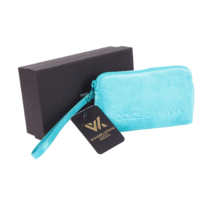 DOLCE & GABBANA Designer Clutch Pochette Brillenetui Kosmetiktasche Samt Türkis